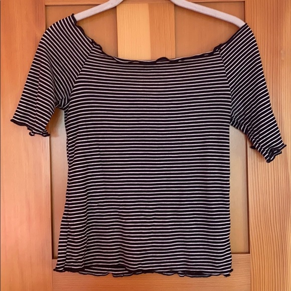 Caution To The Wind Tops - Off the Shoulder Stripped Top